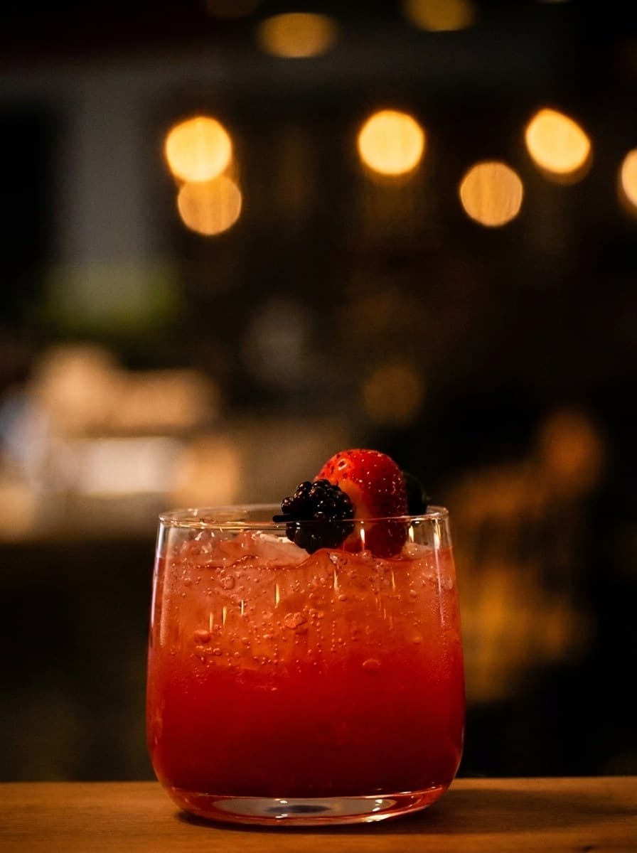 A berry cocktail with crushed ice and fresh fruit